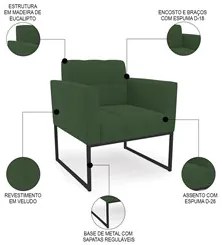Sofá Namoradeira e 2 Poltronas Base Industrial Preto Ana Veludo Verde