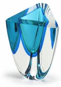 Vaso Triangular nº 4 Bicolor Verde com Água-marinha Murano Cristais Cadoro