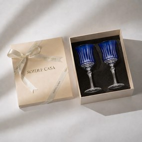 Kit 2 Taças de Cristal Flauta Lapidado 66 p/ Vinho Tinto c/ Caixa de Presente - Azul Escuro Azul Escuro