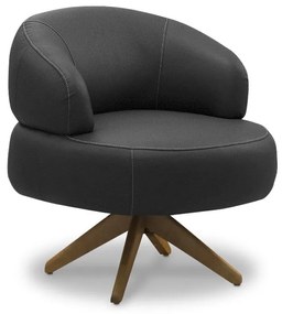 Poltrona Giratória Nyeron Couro Natural Estrutura Madeira de Lei Eucalipto Design Artesanal