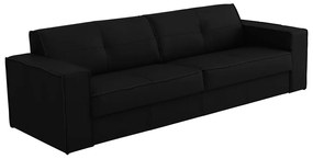 Sofá 3 Lugares Sala de Estar Pés Madeira Laus 208 cm Couro Preto G43 - Gran Belo