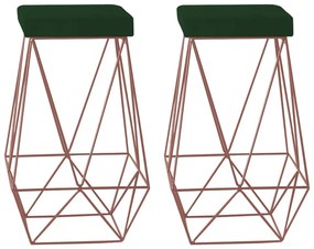Kit 2 Banqueta Decorativa Kathy Base Bronze Suede Verde G41 - Gran Belo