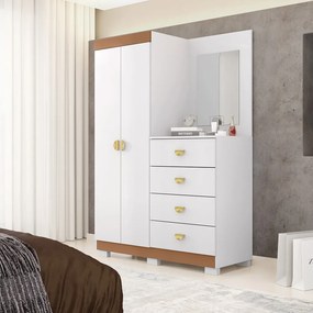 Cômoda Roupeiro Allure 2 Portas 4 Gavetas e Espelho Frontal e Rodapé Flex Branco/Terracota G98 - Gran Belo