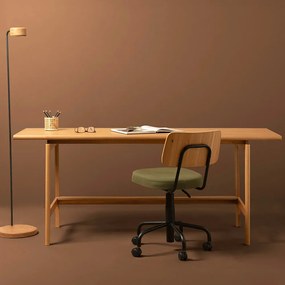 Conjunto Office - Escrivaninha Nori Natural 1,85m + Cadeira de Escritório Cult Freijó e Verde Musgo