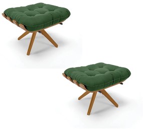 Kit 02 Puffs Giratório Costela Suede Base Madeira MA30 - D'Rossi - Verde