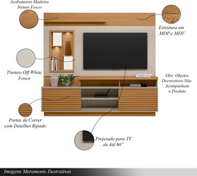 Home Decorativo Evan MDP/MDF Ripado com Nicho TV até 60 Polegadas Nature/Off White G77 - Gran Belo