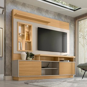 Home Decorativo Evan MDP/MDF Ripado com Nicho TV até 60 Polegadas Hanover/Off White G77 - Gran Belo