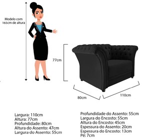 Poltrona Decorativa Chesterfield Sofia Corano Preto - ADJ Decor