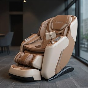 Poltrona Elétrica 3D Massagem Aquecimento Stark Reclinação Gravidade Zero Bivolt Tela LCD Touch com Óculos Massageador de Brinde PU Bege G94 - Gran Be