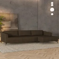 Sofá 5 Lugares 366cm Com Chaise Direito Eko Couro Capuccino Z55 - Mpoz