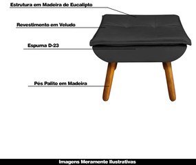 Kit 2 Puff's Decorativos Pés Palito Charger Veludo Preto G19 - Gran Belo