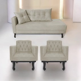 Kit Diva Recamier Azura 160cm Lado Direito e 02 Poltronas Classic Linho - ADJ Decor