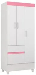Guarda Roupa Flex 3 Portas 2 Gavetas Wind D02 Branco/Rosa/Branco - Mpo