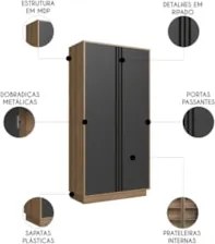 Armário Alto Para Escritório 80cm 2 Portas Rael Mel/Grafite F10 - Mpoz