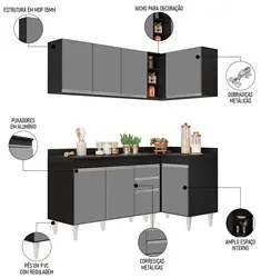 Armário de Cozinha Modulado de Canto Esquerdo 4 Peças CP47 Balcão com