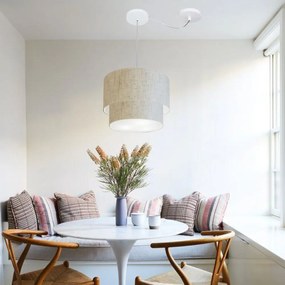 Lustre Pendente Cilíndrico Com Desvio Rustico Bege MJ-4368 Para Mesa de Jantar e Estar