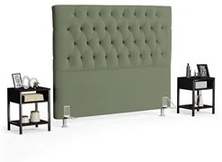 Cabeceira Casal Queen 160cm Cristal Boucle Oliva e 2 Mesas Laterais Pl