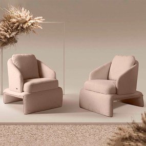 Kit 2 Poltronas Design Sala de Estar Califa Encosto Almofadado Bouclê Bege G92 - Gran Belo