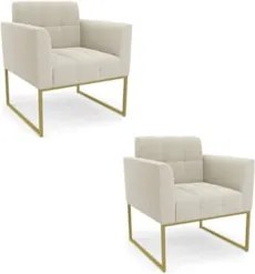 Poltrona Sala Base Industrial Dourado Kit 2 Ana Bouclé Bege - Ibiza