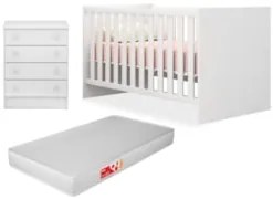 Berço Mini Cama Com Colchão e Cômoda 64cm Doce Sonho Branco - Qmovi