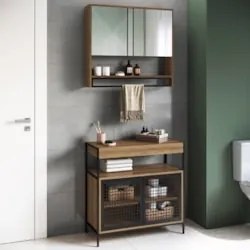 Gabinete de Banheiro Liny 80cm e Espelheira Moscow Mel Z54  - Mpozenat