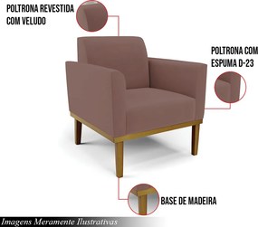 Kit 2 Poltronas Decorativas Isabella Pés Fixo em Madeira Castanho Veludo Rose G19 - Gran Belo
