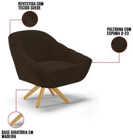 Kit 01 Namoradeira 02 Lugares e 02 Poltronas Giratória Giovana Suede Base Madeira MA30 D03 - D'Rossi - Marrom