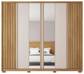 Guarda Roupa Casal Bravus 6 Portas de Bater com 2 Espelhos e 4 Gavetas  MDP Buriti/OffWhite G11 - Gran Belo