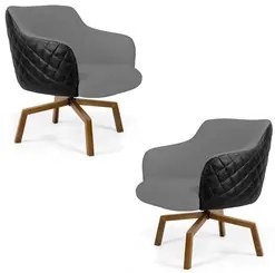 Kit 02 Poltronas Decorativas Jade Base Giromad C-416 Corano Tressê Lin