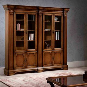 Estante de Livros Fênix Grande 4 Portas de Vidro Madeira Maciça Design Clássico Avi Móveis