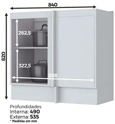 Balcão Canto Reto 84cm 1 Porta 100% MDF Americana Branco HP - Henn