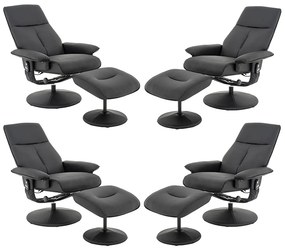 Kit 4 Poltronas de Massagem Arizona Giratória com Apoio de Pés e Reclinável PU Preto G56 - Gran Belo