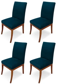 Conjunto 4 Cadeiras Raquel para Sala de Jantar Base de Eucalipto Suede Azul Marinho