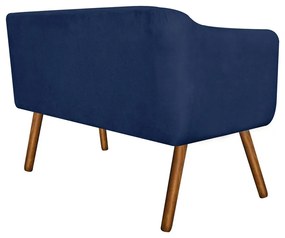 Namoradeira 02 Lugares Julia Suede Azul Marinho 140 cm Pés Palito Castanho D'Rossi