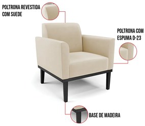 Poltrona Base de Madeira Fixa Preto Marisa Suede  D03 - D'Rossi - Bege