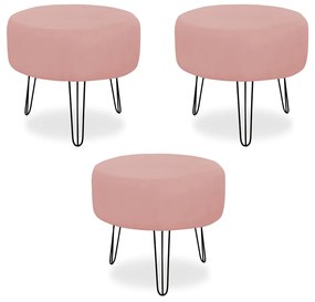 Kit 03 Puffs Redondos para Sala Chloe Suede Crepe
