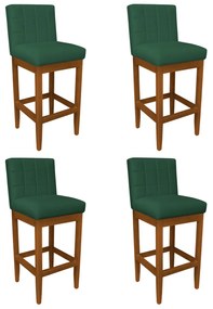 Kit 4 Banquetas Alta Sueli Base Madeira Maciça Estofada Suede Verde Bandeira