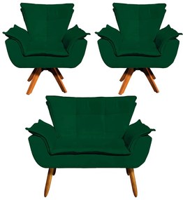 Sofá Namoradeira e 2 Poltronas Giratória MM30 Opala Suede D03 - D'Rossi - Verde