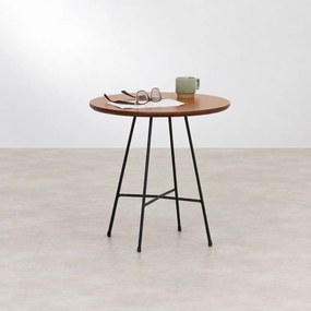 Mesa Lateral Madi Redonda Preto e Nozes - 45x45cm