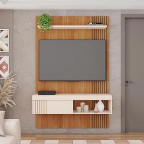 Painel TV 45 Pol 120cm Bancada Suspensa Ripado Luana Freijó/Off White C01 - D'Rossi