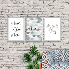Kit 03 Quadros Decorativos "Frases Amor" 43x33 cm - D'Rossi