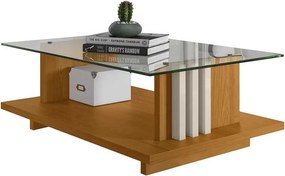 Mesa de Centro Decorativa Tampo em Vidro Gusmao MDP Cinamomo/OffWhite G97 - Gran Belo