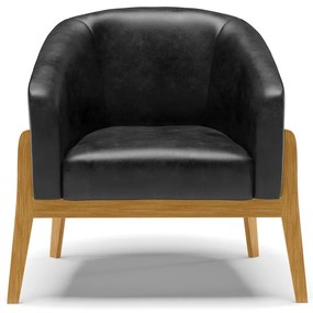 Poltrona com Puff Base de Madeira Stella Sintético PU Preto D03 - D'Rossi