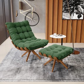 Puff Giratório Costela kit 2 Suede Base de Madeira MA30 M11 - D'Rossi - Verde
