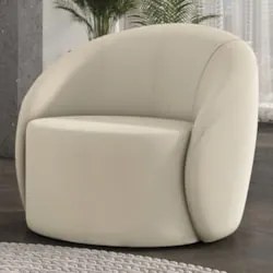 Poltrona Sala Decorativa Redonda 91cm Steve Veludo Bege I01  - Mpozena