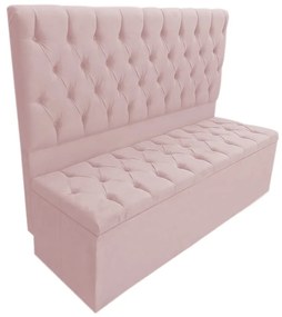 Cabeceira com Calçadeira Baú Solteiro 100cm Nicole Suede Rosa Bebê - Sheep Estofados - Rosa