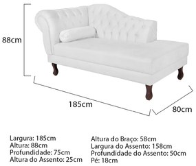 Recamier Diana 185cm Lado Direito Suede Branco - ADJ Decor