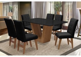 Conjunto Mesa de Jantar Safira com 06 Cadeiras Agata 160cm Cedro/Preto/Preto - ADJ DECOR