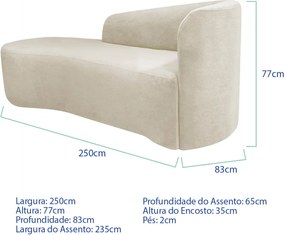 Kit Divã Recamier Orgânico França 250cm Lado Esquerdo e 2 Poltronas Amore Bouclé