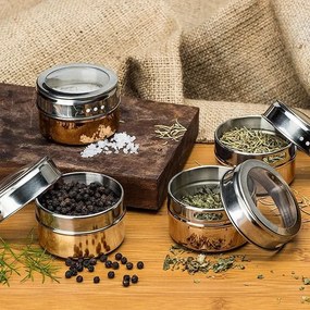Kit com 6 Porta Temperos + Base Metálica